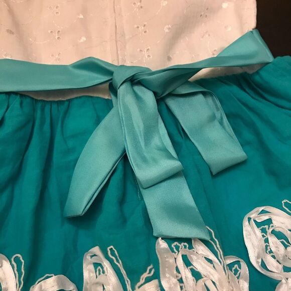 Embroidered Turquoise Floral Party Dress 4T - Picture 5 of 6